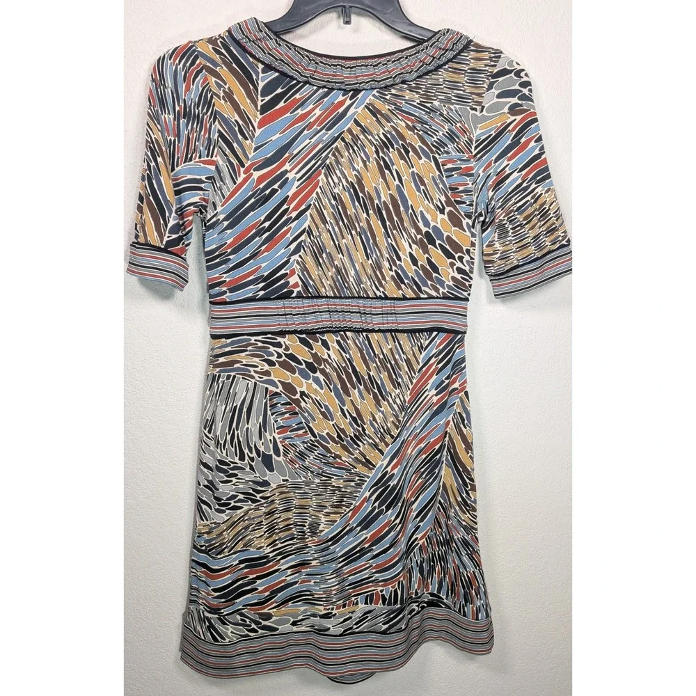 Max and Cleo Dress Multicolor Abstract Print Short Sleeve Tie Waist Women's - Picture 6 of 6